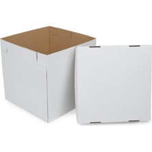 Oluklu Katlı Beyaz Renk Yaş Pasta Kutusu 26X26X20 cm