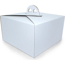 0 No Oluklu Beyaz Renk Saplı Turta Kutusu 18.5X18.5X13.4 cm