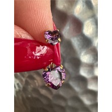 Çift Mor Kalp Zirkon Taşlı Cerrahi Çelik Göbek Piercing - Bar Uzunluğu 10MM- 1 Adet