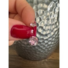 Prenses Pembe Zirkon Taşlı %100 G23 Titanyum Göbek Piercing - Bar Uzunluğu 10 mm - 1 Adet