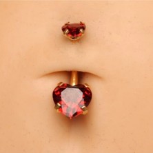 Çift Kalp Kırmızı Zirkon Taşlı Cerrahi Çelik Göbek Piercing - Bar Uzunluğu 10MM- 1 Adet