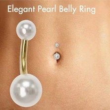 Cerrahi Çelik Gold Incili Göbek Piercing - Bar 10MM - 1 Adet
