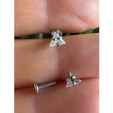 Cerrahi Çelik Üçgen Tek Taş Pıercıng-Tragus,helix,lobe,antı Helix-Taş Çapı 4mm-Bar 6mm-1 Adet