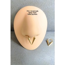 %100 Cerrahi Çelik Uzun Spaky Uçlu Septum, Helix Halka Piercing-Spaky 12MM-ÇAP 8mm- 1 Adet