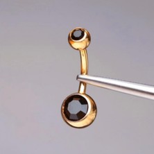 Çift Siyah Taşlı %100 G23 Titanyum Göbek Piercing - Bar Uzunluğu 10 mm - 1 Adet