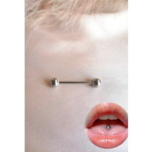 Bylin %100 316 L Cerrahi Çelik Dil Piercingi -Bar Boy 16mm/Top Çapı 6mm- 1 Adet