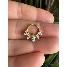 Zirkon Taşlı Titanyum Daith,septum,helix Kilitli Halka Piercing-Halka Çapı 8mm-(8mm x 1.2mm)-1 Adet