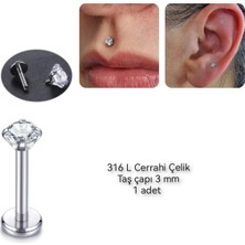 Bylin Cerrahi Çelik Labret Dudak Pıercıng /kulak Piercing-Bar Uzunluğu 8mm/ Taş Çapı 3 mm - 1 Adet
