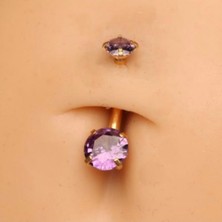 Çift Mor Zirkon Taşlı Cerrahi Çelik Göbek Piercing - Bar Uzunluğu 10MM- 1 Adet