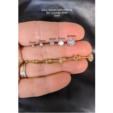 %100 316 L Cerrahi Çelik Prenses Kesim Tek Taş Piercing - Bar Uzunluğu 6mm - 1 Adet