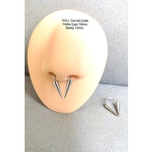%100 Cerrahi Çelik Uzun Spaky Uçlu Septum, Helix Halka Piercing-Spaky 12MM-ÇAP 10MM- 1 Adet
