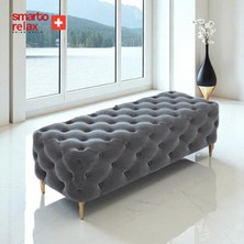 Smarto Relax Swiss Style Puf Ascona Ayaklı Kapitoneli Dekoratif 100x50x45 cm puf , Kapitone Puf, Baby face Ayaklı puf(Gri)