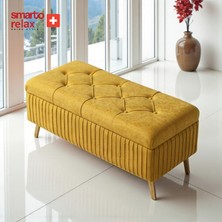 Smarto Relax Swiss Style puf , Appenzell KapitoneSandıklı  Puf, Babyface Kaplama, 100x40x45 cm, Ahşap Ayaklı ,Sandıklı Dekoratif  Puf(Sarı)