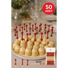 50 Adet - Şık Sunumlar Için 12 cm Dekoratif Kırmızı Örgülü Bambu Kürdan – Parti ve Davet Kürdanı