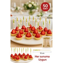 50 Adet - Şık Sunumlar Için 12 cm Dekoratif Sarı Örgülü Bambu Kürdan – Parti ve Davet Kürdanı