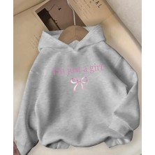 Kurdele Baskılı  Içi Polarlı Kapüşonlu Sweatshirt