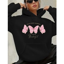 Enjoy Every Moment Detay Baskılı Içi Polarlı Kapüşonlu Sweatshirt