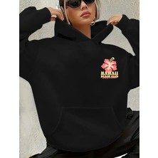 Göğüs Baskı Detaylı  Içi Polarlı Kapüşonlu Sweatshirt