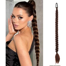 AyrStore İkili Örgü Lastik Tokalı At Kuyruğu / Çikolata Kahve