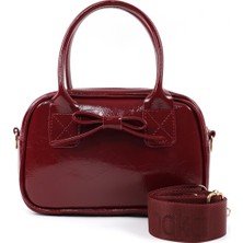 Kırışık Dokulu Bordo SHK217 Fiyonklu Suni Deri, Tek Bölmeli, Fermuarlı,kolon Askılı, El, Kol ve Omuz Çantası