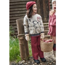 Mayoral Kız Çocuk Kazak ve Pantolon Takımı | Baskılı Kazak & Vişne Palazzo Pantolon | 4-10 Yaş