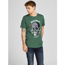 Jack & Jones 12205684_Jordome Tee Bisiklet Yaka Standart Kalıp Baskılı Koyu Yeşil Erkek T-Shirt