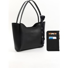 SHAKA Siyah SHK250 Suni Deri Fermuarlı Omuz Çantası ve Cüzdan Seti Günlük Kullanım İçin Şık Tasarım