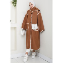 Arlin Atkılı Kaşe Uzun Ceket 1591 - Açık Kahve