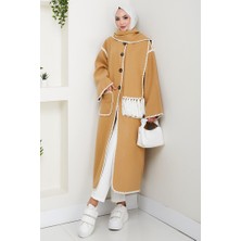 Arlin Atkılı Kaşe Uzun Ceket 1591 - Vizon