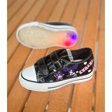 Surpie Shoes Kuromi Kız Çocuk Işıklı Ayakkabı Oval Tabanlı Cırtlı 31-35 Numara Aralığında