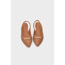 Capone Outfitters Bobby Hakiki Deri Sivri Burunlu Arkası Açık Tokalı Kadın Babet