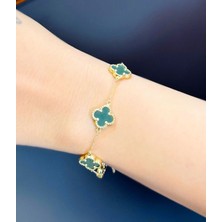 14 Ayar Altın Yeşil Taşlı Yonca Bileklik