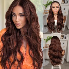 AyrStore Kahve Karamel Geniş Dalgalı Fiber Sentetik Tül Peruk