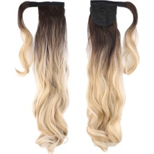 AyrStore Bağlamalı Dalgalı At Kuyruğu / Kahve / Bal Köpüğü Ombre ve Platin Işıltılı