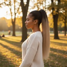 AyrStore Lastik Tokalı At Kuyruğu Düz / Kahverengi / Kumral  Ombre Beyaz Platin Röfle