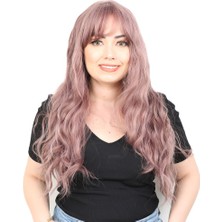 AyrStore Perçemli Uzun Su Dalgası Fiber Sentetik Peruk/ Gül Kurusu