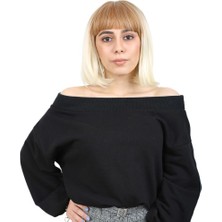 AyrStore Kısa Küt Perçemli Fiber Sentetik Peruk / Balköpüğü / Platin Ombreli