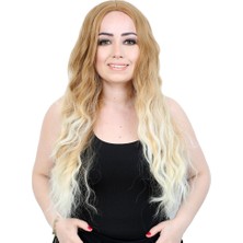 AyrStore Fiber Sentetik Uzun Su Dalgası Peruk / Balköpüğü / Platin Kısa Ombreli