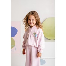 Kız Çocuk Kapşonlu Crop Sweatshirt - Pembe