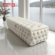 Smarto Relax Swiss Style Saas-Fee Sandıklı  baby face Puf, Kapitoneli Sandıklı, 100x45x45 cm, Babyface Kaplama  Dekoratif puf(Ekru)