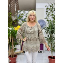 NC20428 Italyan Klasik Ipek Bluz Vizon