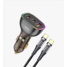 Linktech 80W Transparent Car Charger 2xpd 30+20W + USB Araç Içi Type-C Şarj Aleti