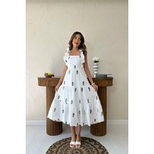 Markano Sıfır Kol Fırfırlı Elbise