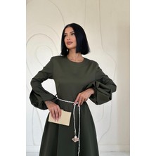 Markano Balon Kollu Kuşaklı Elbise