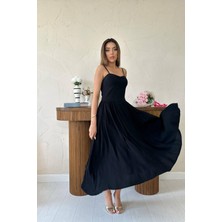 Markano Göğüs Kuplu Uzun Büzgülü Elbise