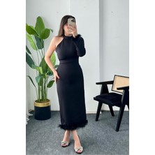 Markano Eteği Tüllü Tek Kol Elbise