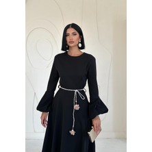 Markano Balon Kollu Kuşaklı Elbise