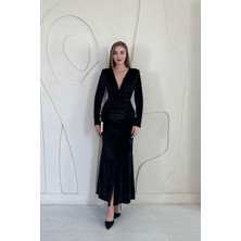 Markano Önü Yırtmaçlı Güllü Elbise