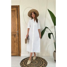 Markano Keten Kısa Kollu Elbise