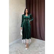 Markano Inci Aksesuarlı Kadife Elbise